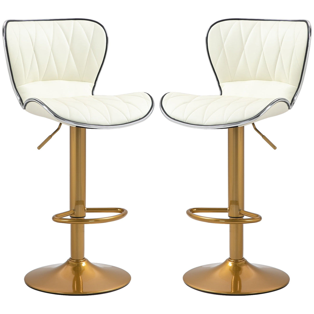 Counter Height Swivel Bar Stools Set of 2, PU Leather - Cream White