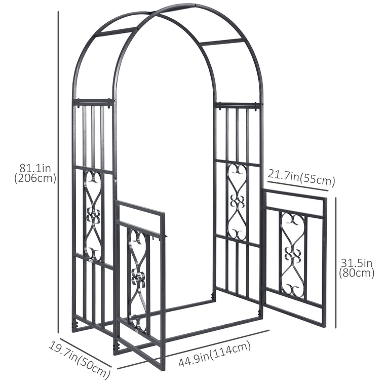 6.7FT Dark Grey Steel Garden Arch with Gate