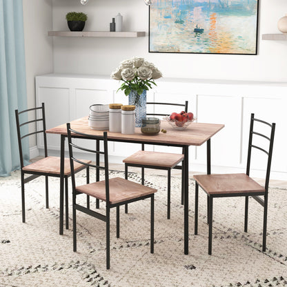 5-Piece Dining Set for 4 with Steel Frame - Oak