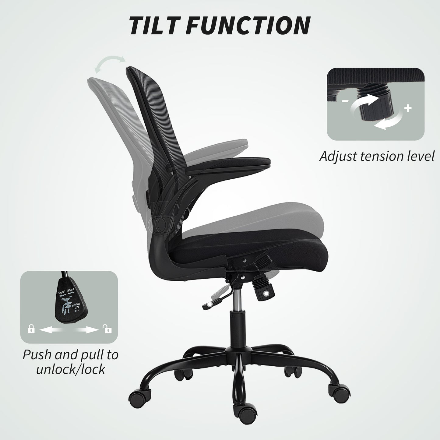 Ergonomic Mesh Office Chair with 4D Lumbar Support, Swivel Desk Chair with Flip-up Armrests, Tilt Function, Black