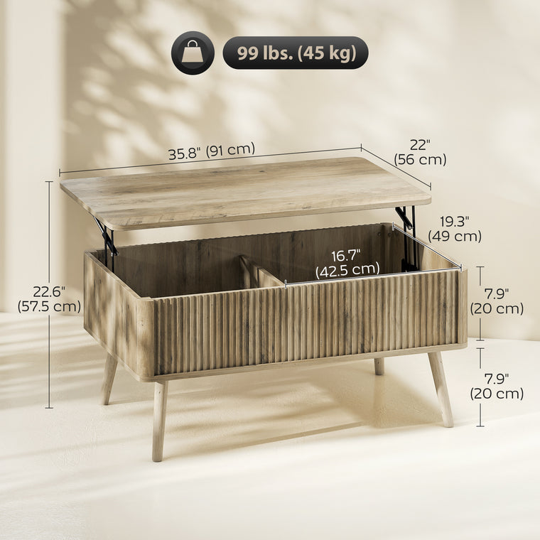 Lift Top Coffee Table with Storage and Pine Legs - Oak