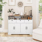 Sideboard, Buffet Cabinet with 4 Barn Doors and 3 Drawers, Coffee Bar Cabinet with Adjustable Shelves, White