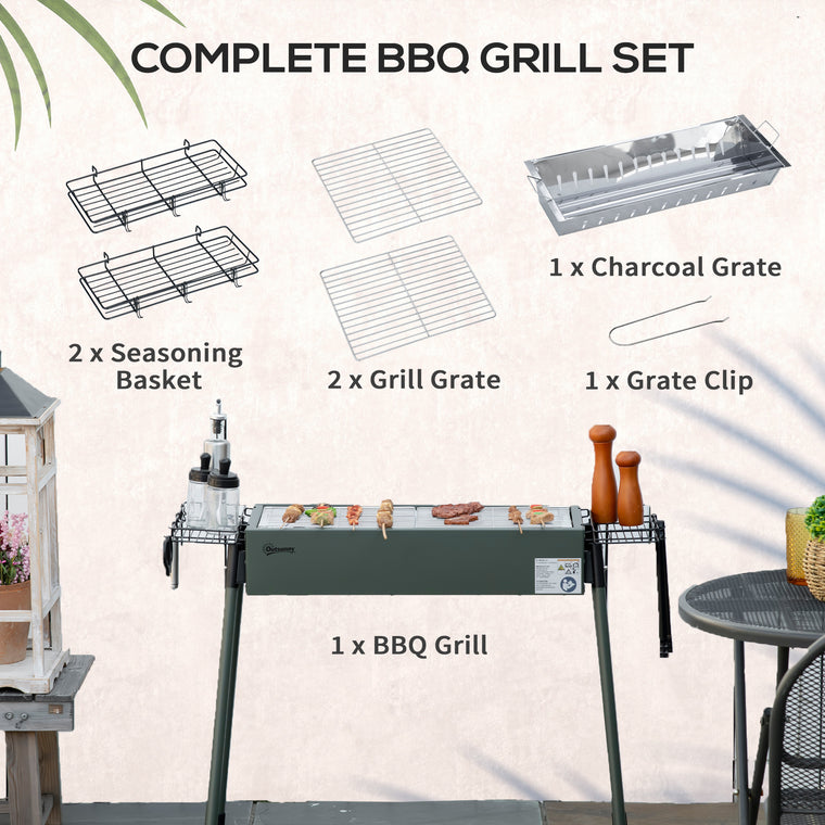 Dark Green Portable Charcoal BBQ Grill with Seasoning Baskets