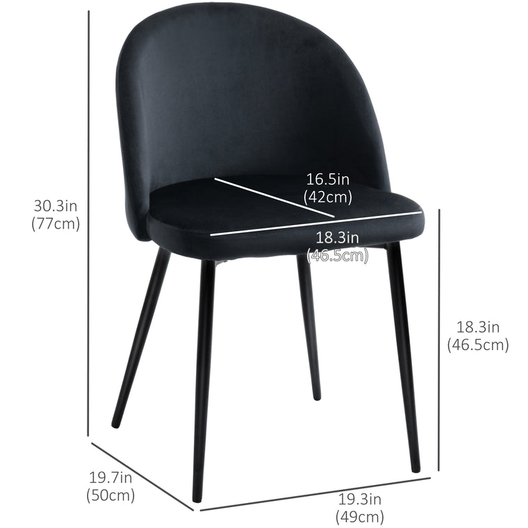Velvet Mid-Back Dining Chairs Set of 4 - Black