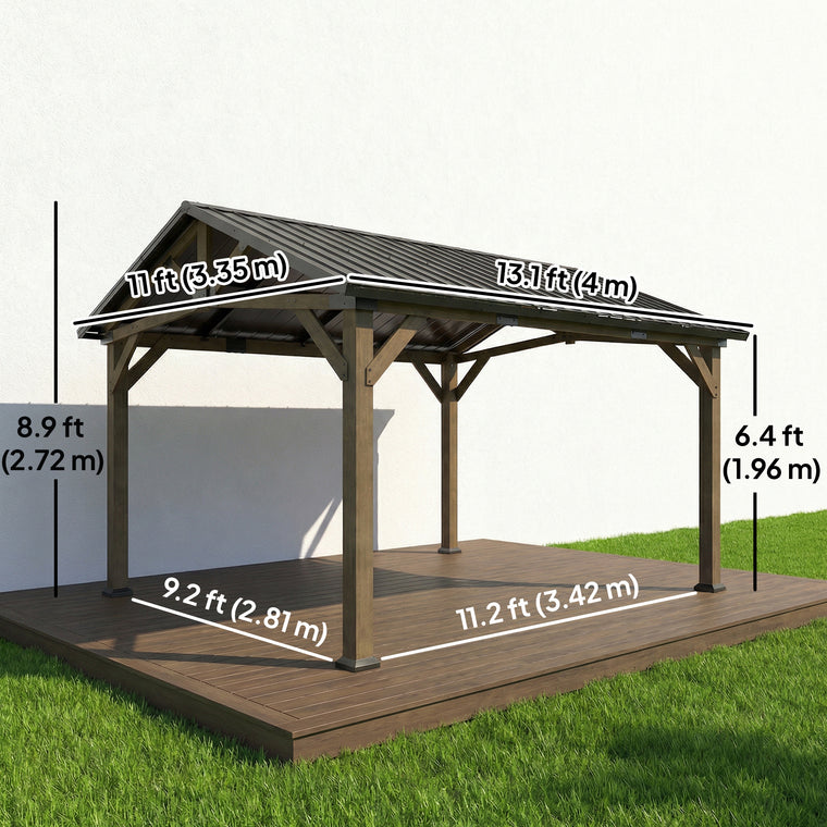 13' x 11' Hardtop Gazebo with Metal Roof and Wood Frame