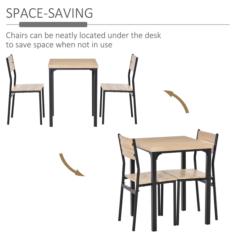 3-Piece Dining Set for 2 with Metal Legs - Natural Wood
