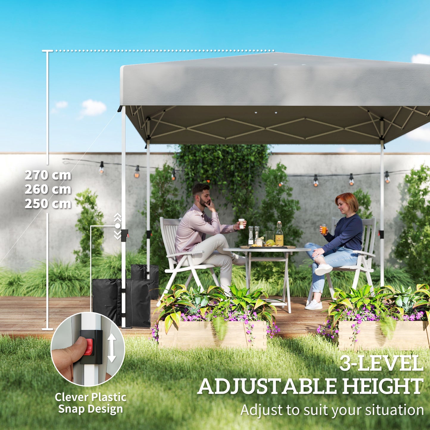 9.6 x 9.6 ft Pop Up Canopy Tent with 3 Sidewalls, UPF 50+ 1-Button Push Easy Setup Outdoor Instant Canopy, Light Grey