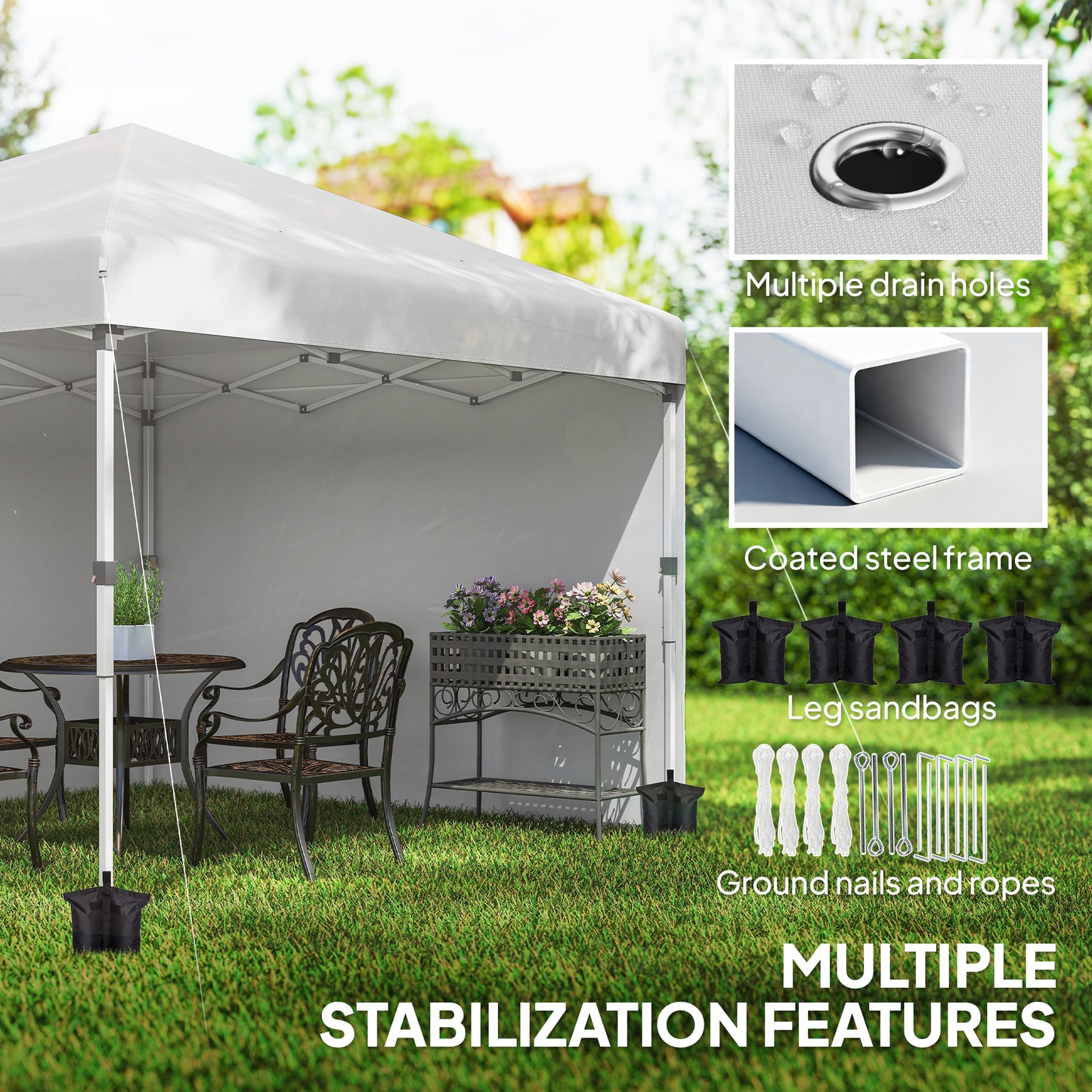10' x 10' Pop Up Canopy with Sidewalls, Roller Bag, Height Adjustable Instant Tent for Outdoor, Garden, Patio, White