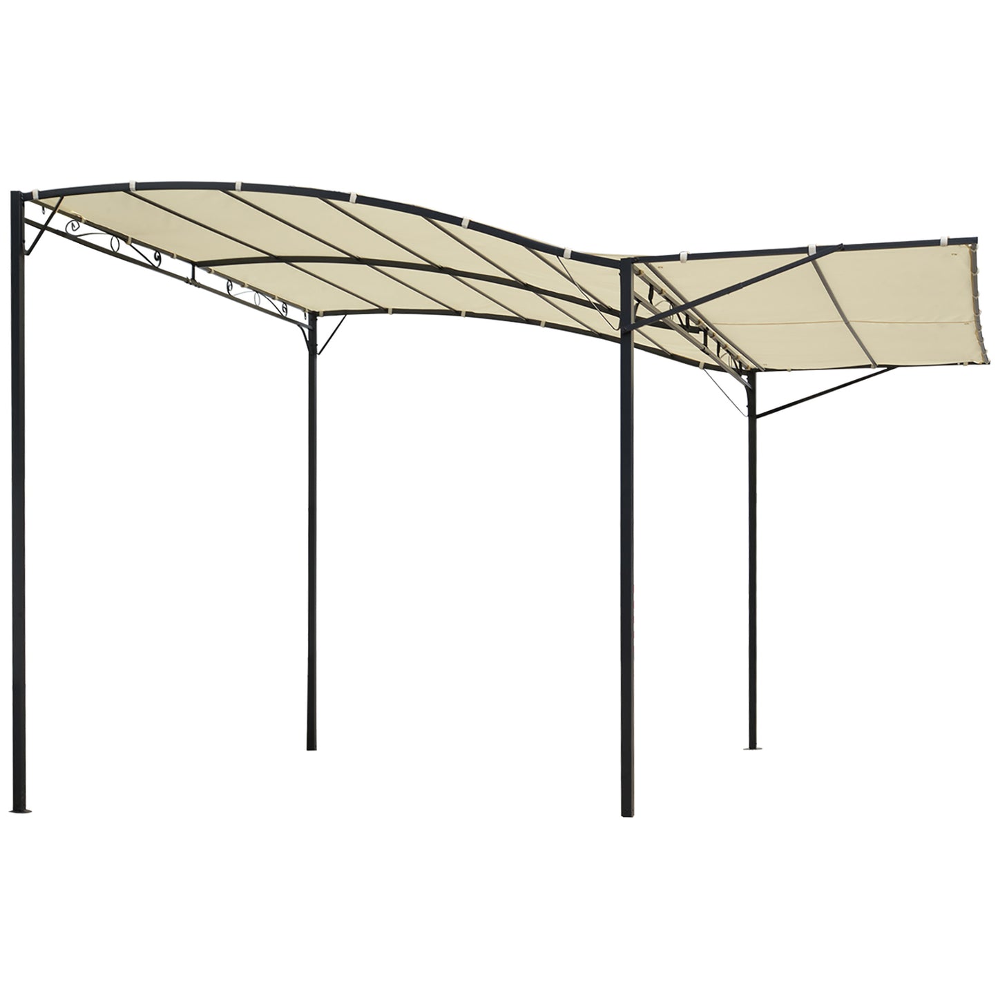 10x8ft Patio Metal Gazebo with Extendable Side Awning Outdoor Shelter Garden Sun Shade Canopy Deck Door Window Awning Cream White
