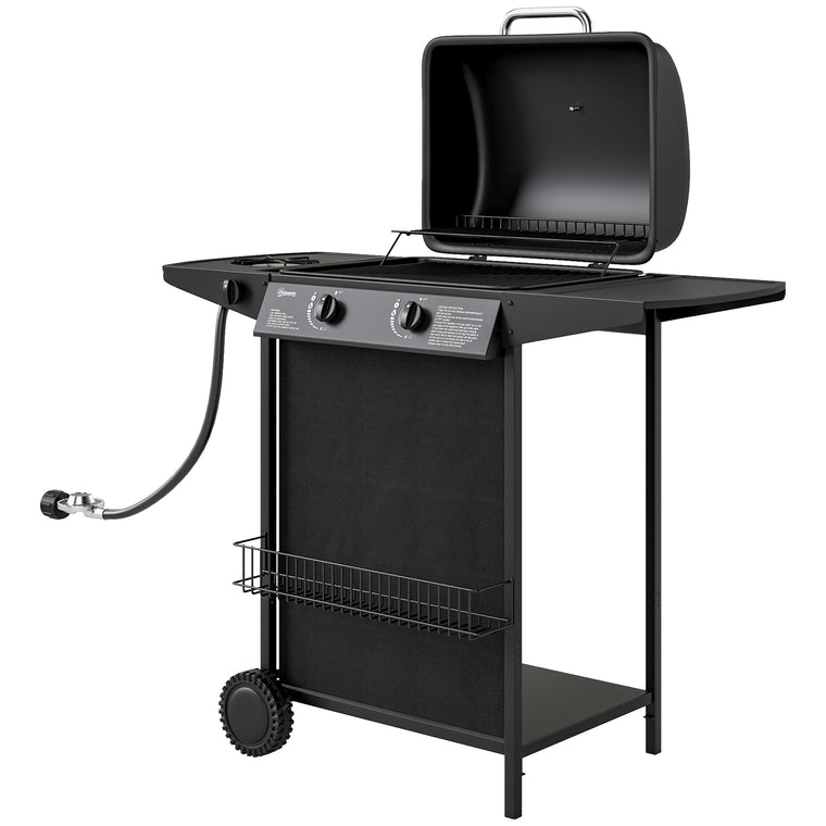 Black 2+1 Burner Propane Gas BBQ Grill with Side Burner