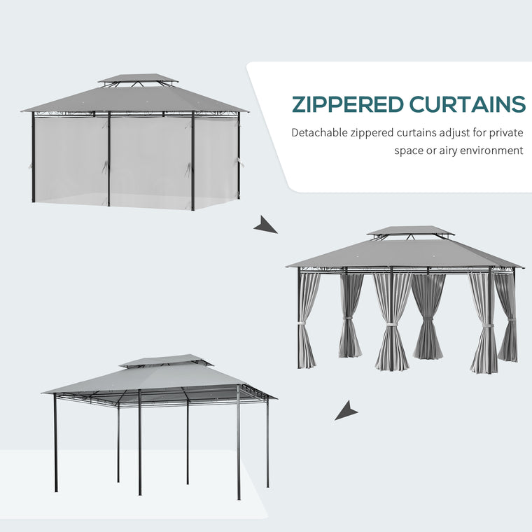 10' x 13' Dark Grey 2-Tier Gazebo with Curtains