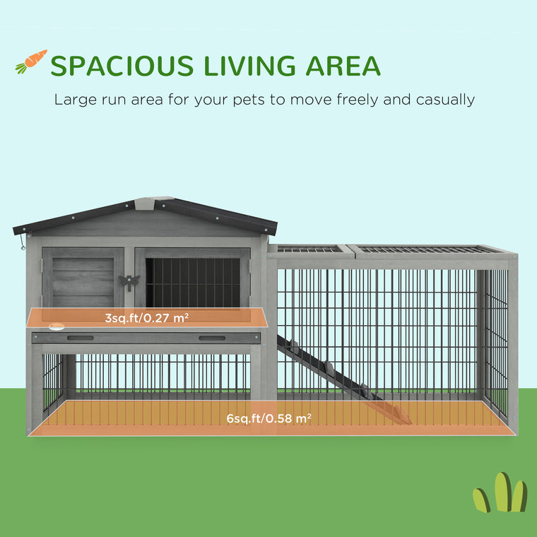 Light Grey Wood Rabbit Hutch with Ramp & Openable Roof