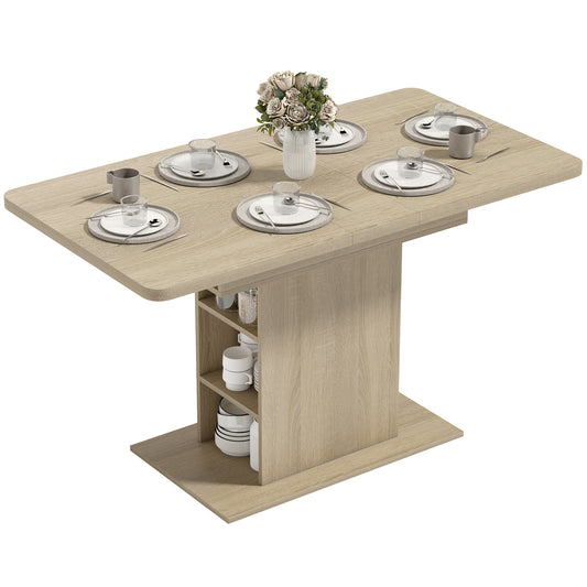 Extendable Dining Table for 4-6 with 6 Shelves - Natural Wood