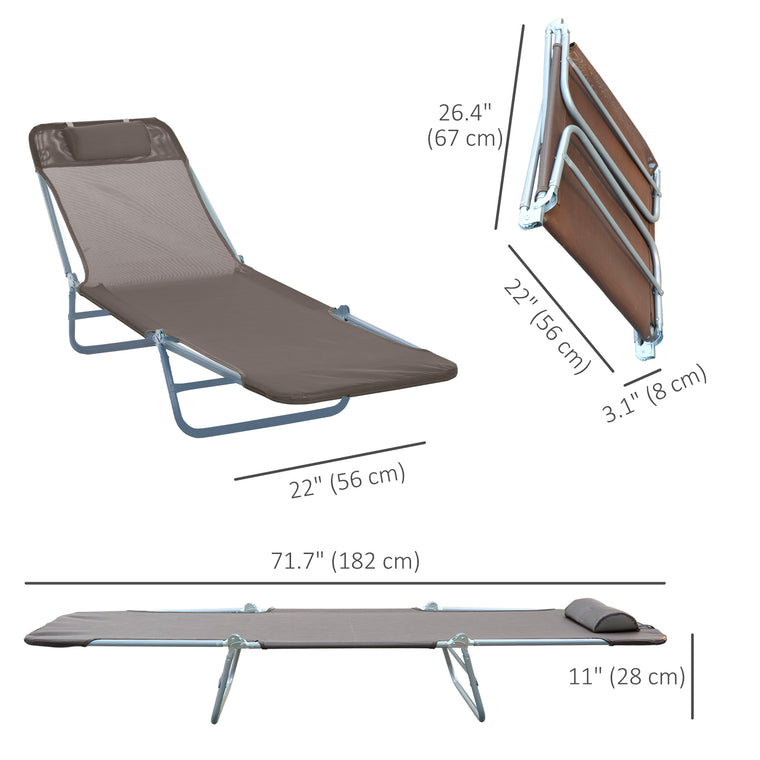 Portable Folding Chaise Lounge with Pillow - Brown