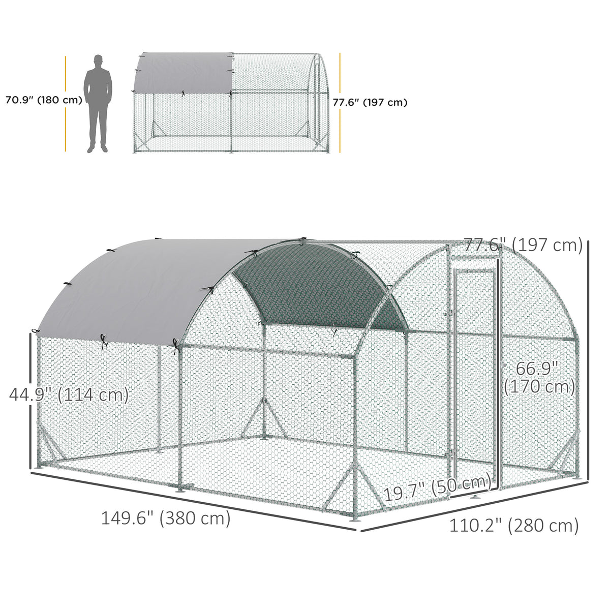 9.2' x 12.5' x 6.5' Silver Galvanized Chicken Coop with Cover