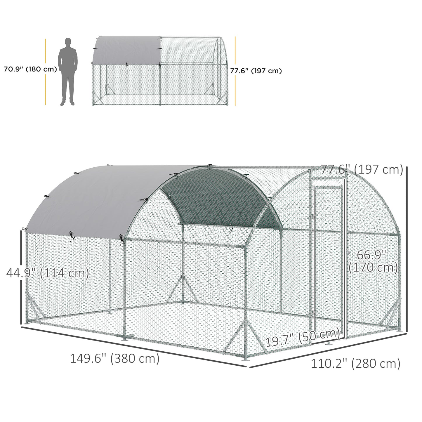 9.2' x 12.5' x 6.5' Silver Galvanized Chicken Coop with Cover