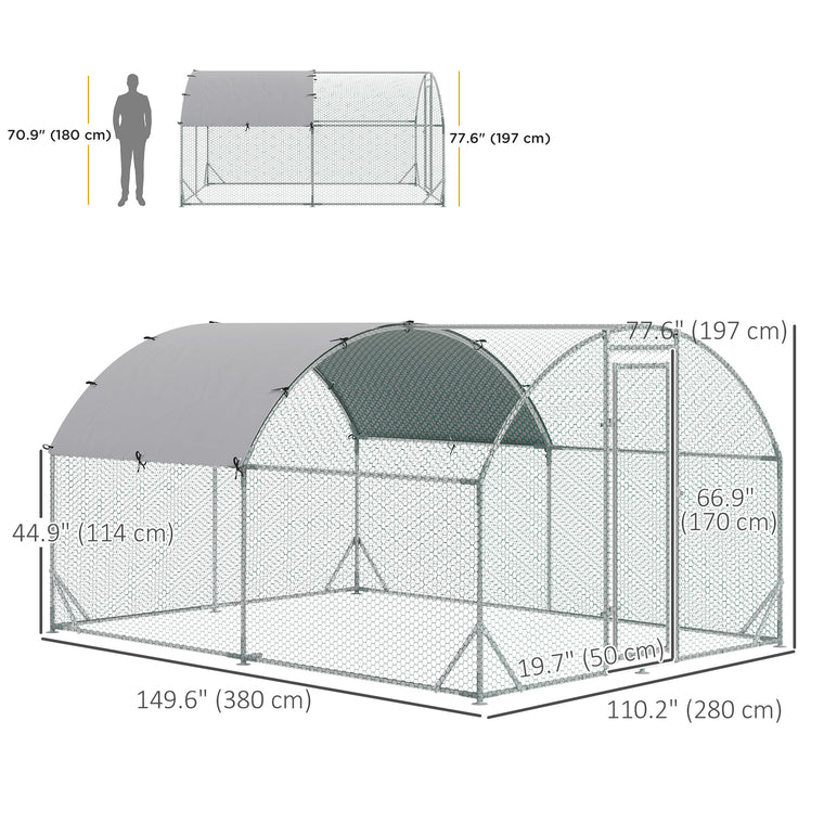 9.2' x 12.5' x 6.5' Silver Galvanized Chicken Coop with Cover
