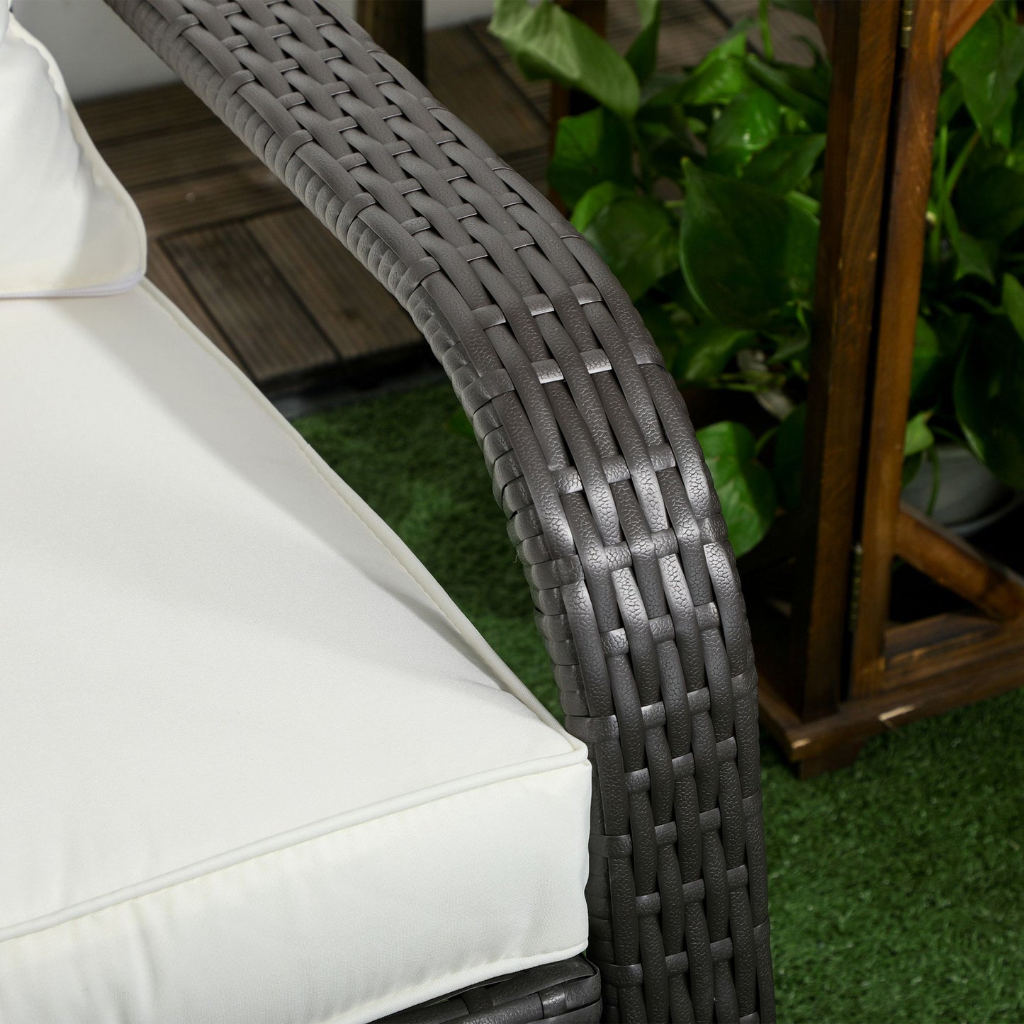 Patio Wicker Adirondack Chair, Outdoor Rattan Muskoka Chair with Cushions for Patio, Garden, Backyard Dark Blue