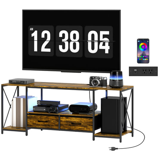 Industrial TV Stand with RGB LED Lights - Rustic Brown