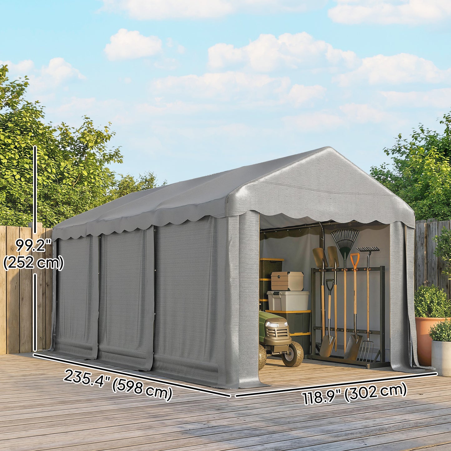 Portable Shed, Outdoor Storage Shed Tent with Roll-up Zipper Door and Removable Sidewalls, Light Grey