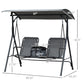 2 Person Covered Porch Swing Patio Swing with Pivot Storage Table, Cup Holder, & Adjustable Overhead Canopy, Black