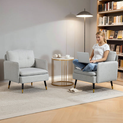 Upholstered Accent Chairs Set of 2 with Tufted Back - Cream White