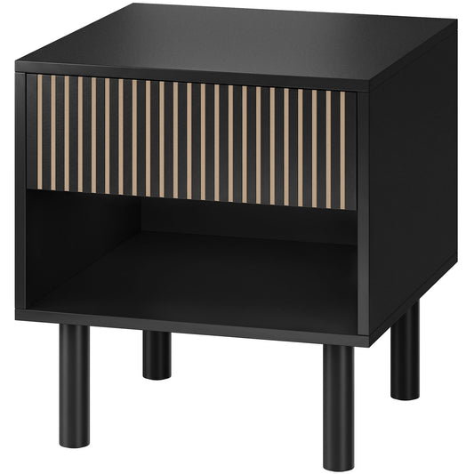 Bedside Table with Drawer and Open Shelf - Black