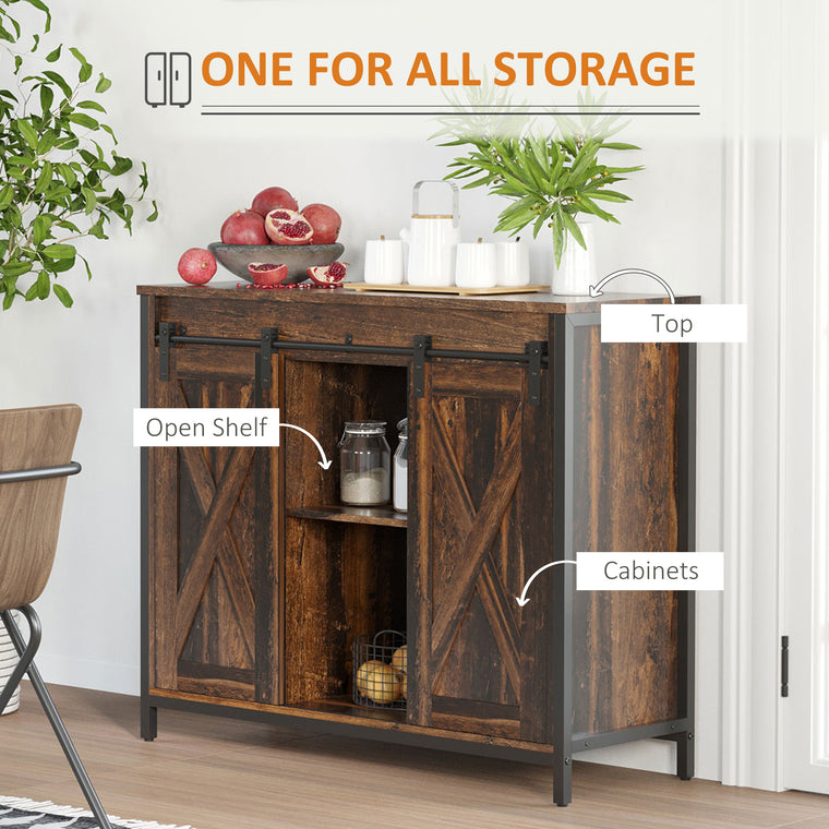 Industrial Sideboard Buffet with Barn Doors - Rustic Brown