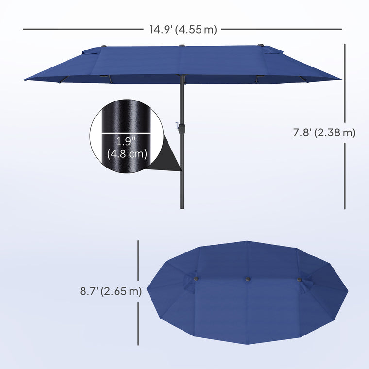 15ft Blue Double-Sided Umbrella with Twin Canopy & Crank