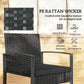 Outdoor Bistro Set, 3 Piece Wicker Patio Furniture Set with Glass Top Table and Cushions for Porch, Balcony, Black