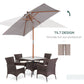 6.6 x 5ft Fir Wooden Patio Umbrella Market Parasol Tilt Mechanism 6 Ribs Garden Sunshade, Grey
