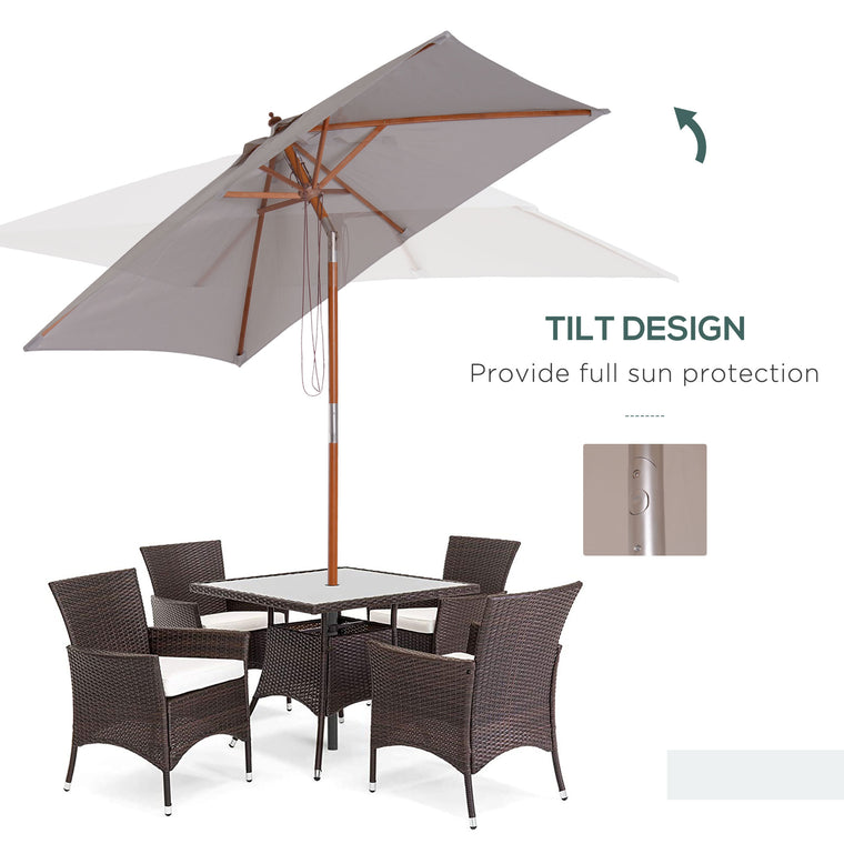 6.6x5ft Grey Fir Wood Market Parasol with Tilt Mechanism