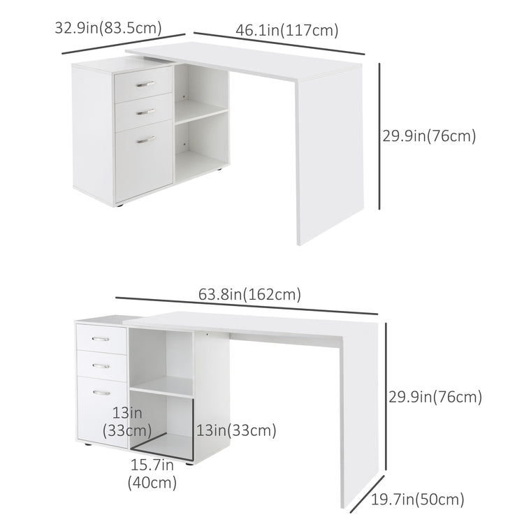 L-Shaped Writing Desk with Storage and Drawer