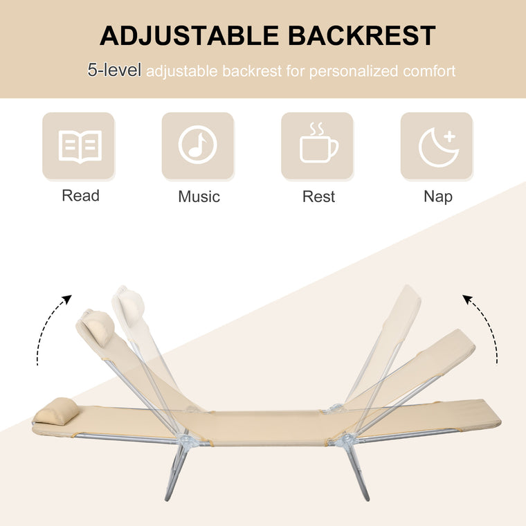 Folding Reclining Tanning Chairs, Set of 2 - Brown