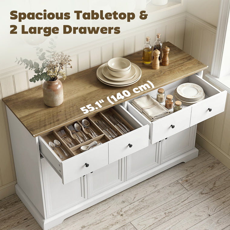 55" Farmhouse Sideboard Cabinet with Soft-Close Doors - White