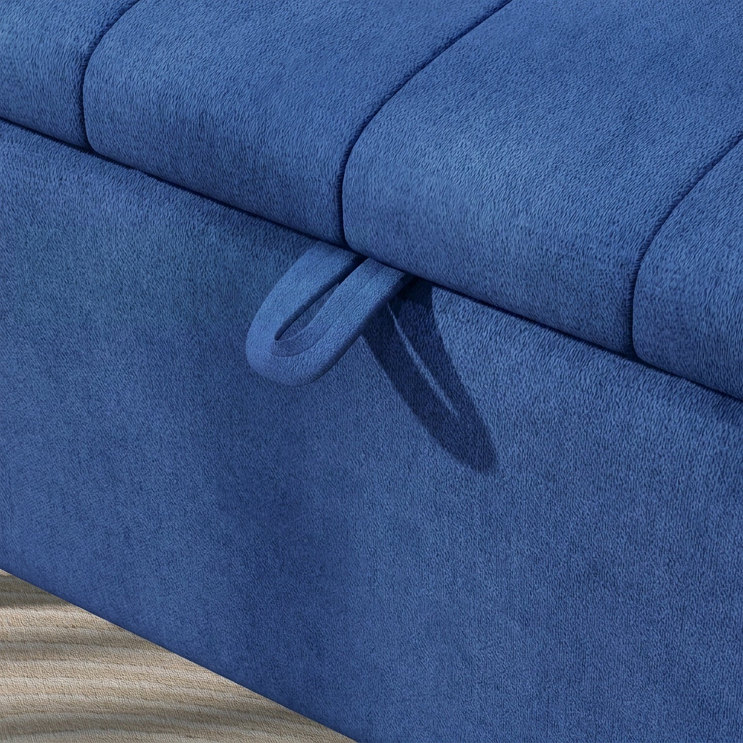 40" Ottoman with Storage, Linen Upholstered Storage Ottoman Bench with Steel Legs for Living Room, Bedroom Dark Blue