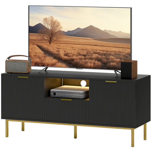 TV Console with RGB LED Lights and Soft-Close Doors - Black