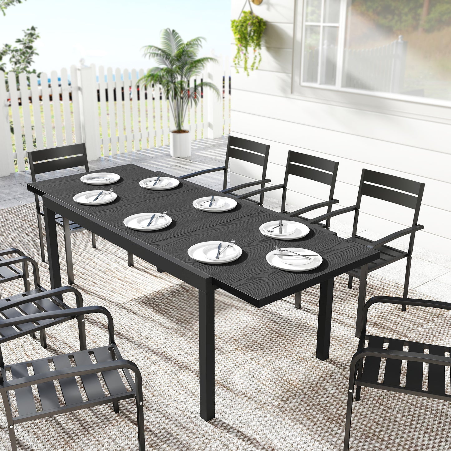 Expandable Patio Dining Table for 8-10 People, 60.6"/84.3" Aluminum Outdoor Dining Table with Adjustable Foot Pads