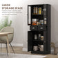 61" Kitchen Pantry Cabinet, Freestanding Farmhouse Buffet Storage Cabinet with Soft Close Glass Doors and Adjustable Shelves, Black