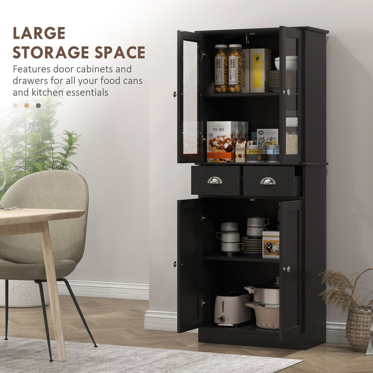 61" Kitchen Pantry Cabinet with Glass Doors