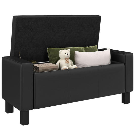 42" Faux Leather Storage Ottoman Bench - Black