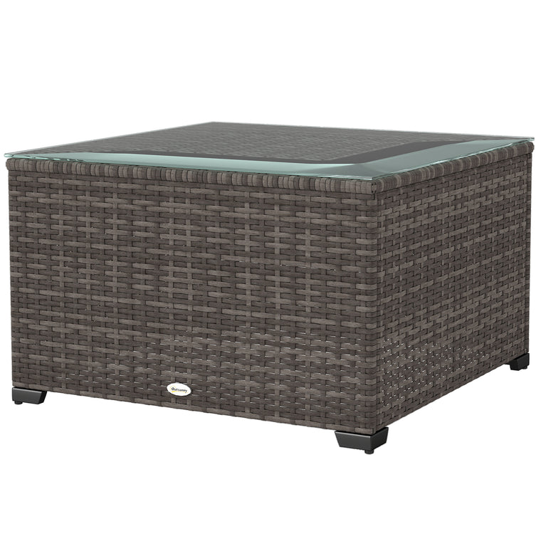 24.4" PE Rattan Coffee Table with Tempered Glass Top