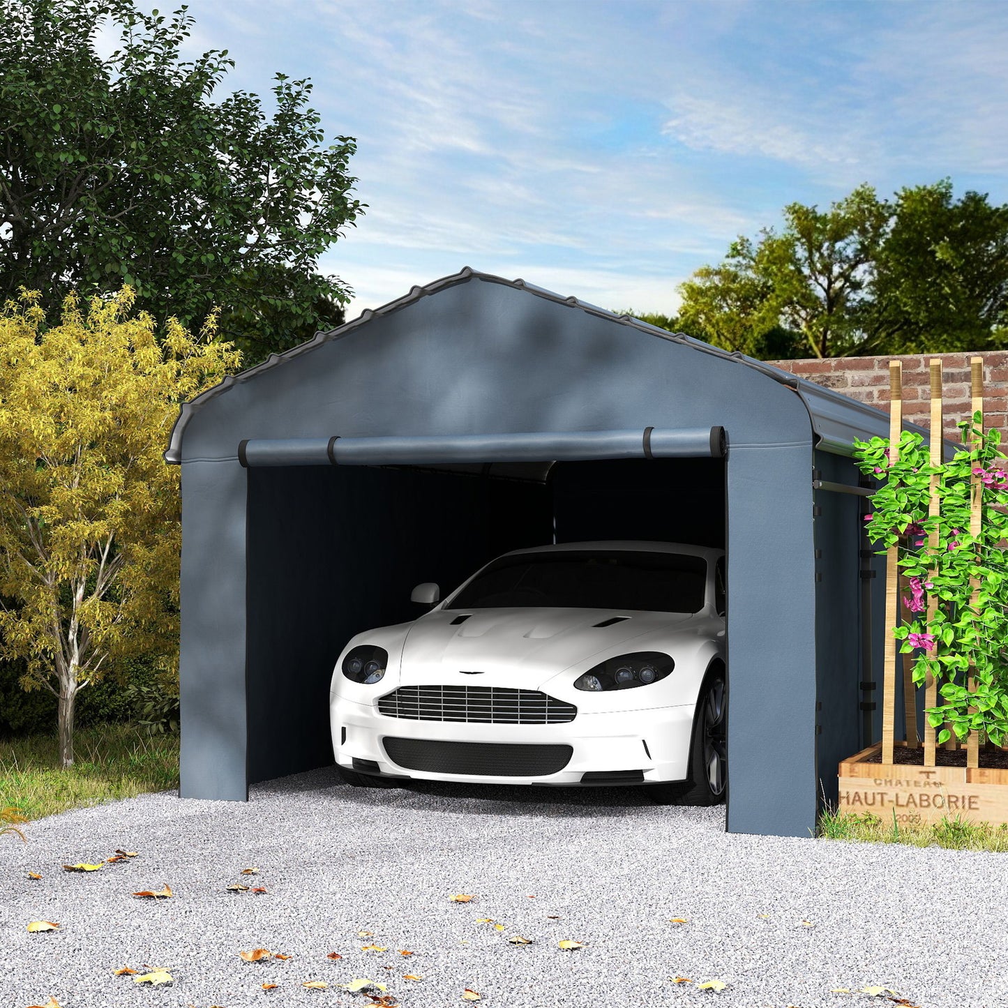 Metal Carport, Heavy Duty Garage Car Shelter with Galvanized Metal Roof and Removable Sidewalls, Light Grey