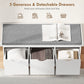 Shoe Storage Bench, Linen-Look Entryway Bench with 3 Removable Drawers and Padded Seat Cushion for Hallway, White