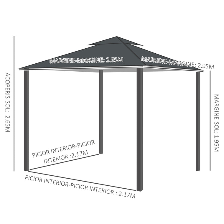 10' x 10' Dark Grey Gazebo with Double-Tier Roof & Sidewalls