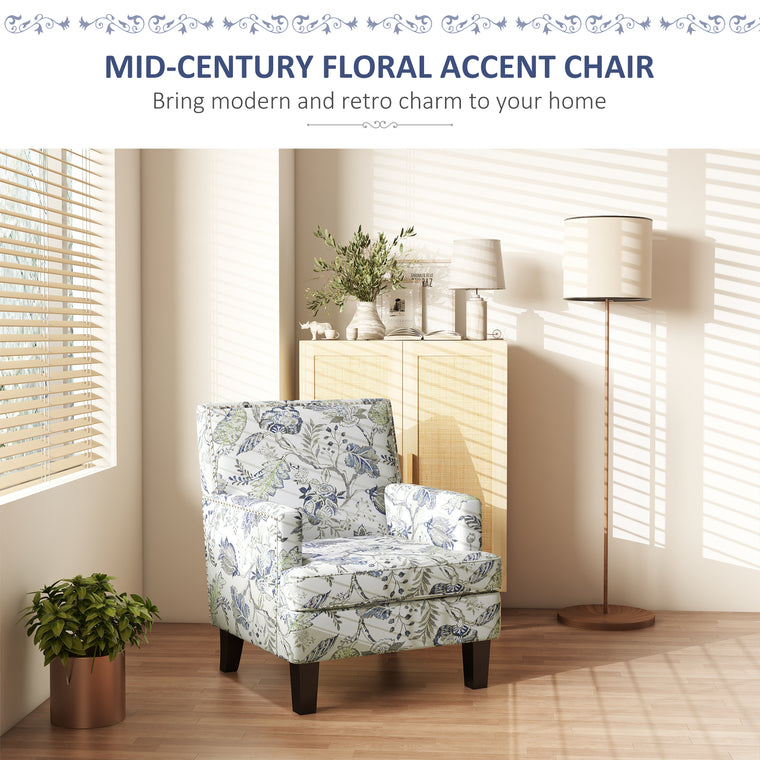 Floral Mid-Century Accent Chair with Nailhead Trim - Multicolour