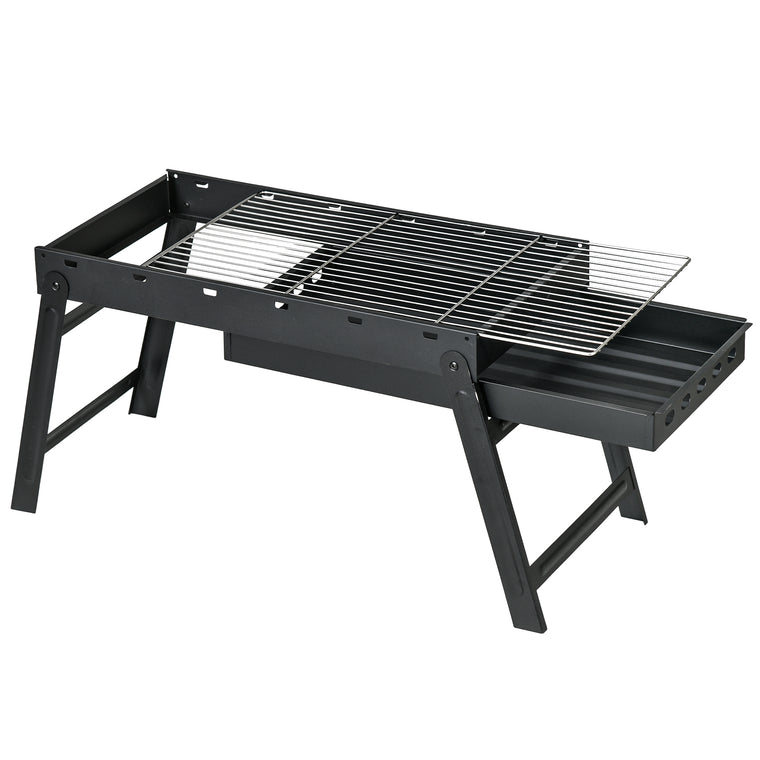 Black Portable Charcoal Grill with Pull-Out Basin