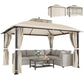 10' x 12' Outdoor Gazebo, Double Roof Patio Gazebo Canopy with Netting and Curtains for Garden, Lawn, Backyard, Deck