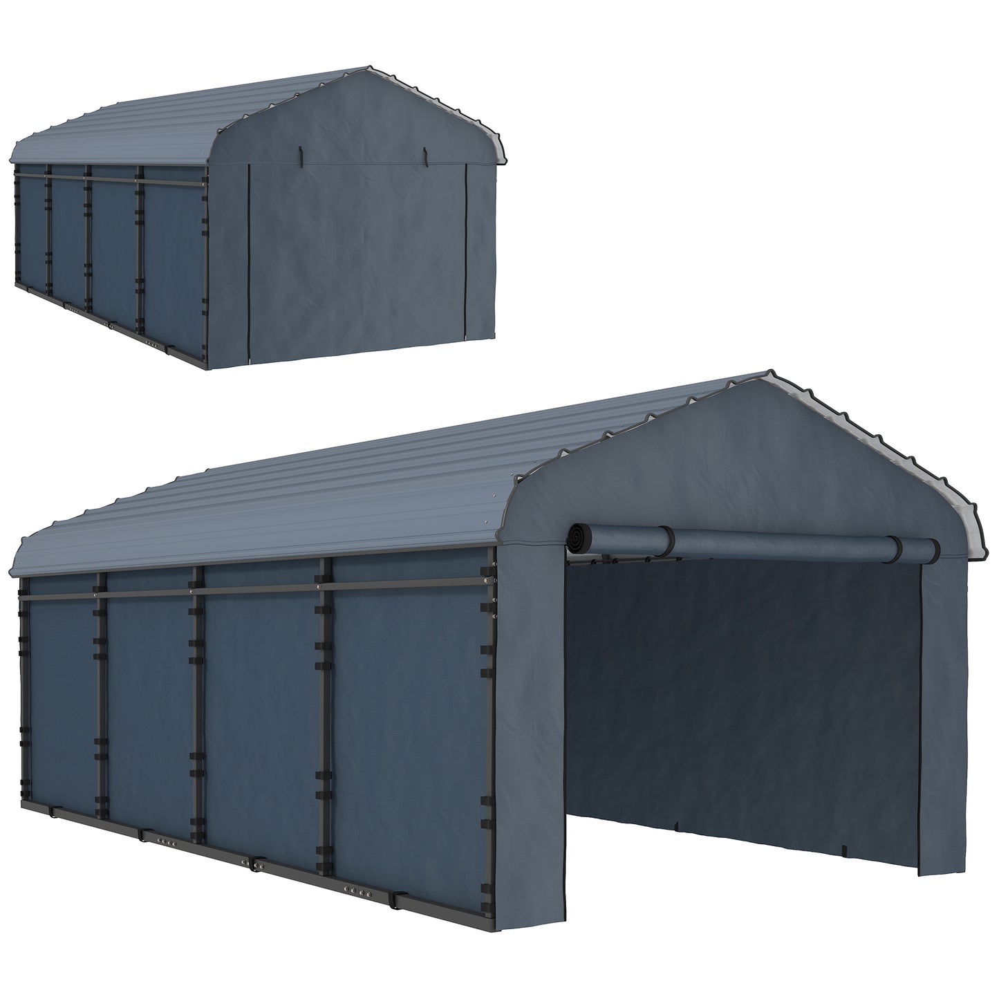 Metal Carport, Heavy Duty Garage Car Shelter with Galvanized Metal Roof and Removable Sidewalls, Light Grey
