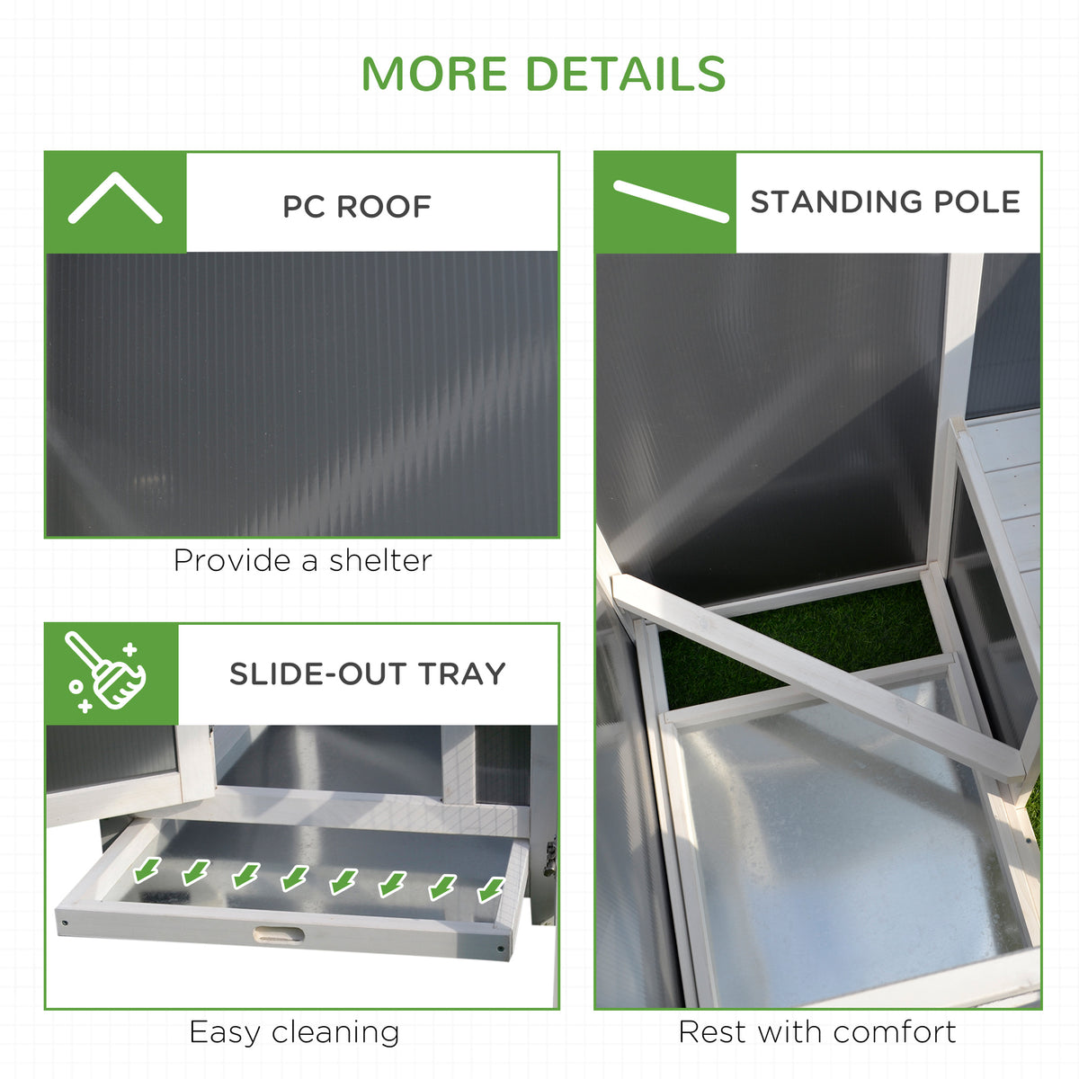63" Grey Wooden Chicken Coop with PC Roof & Nesting Box